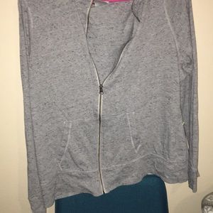 gray w/black flecks zip up hoodie (string missing)